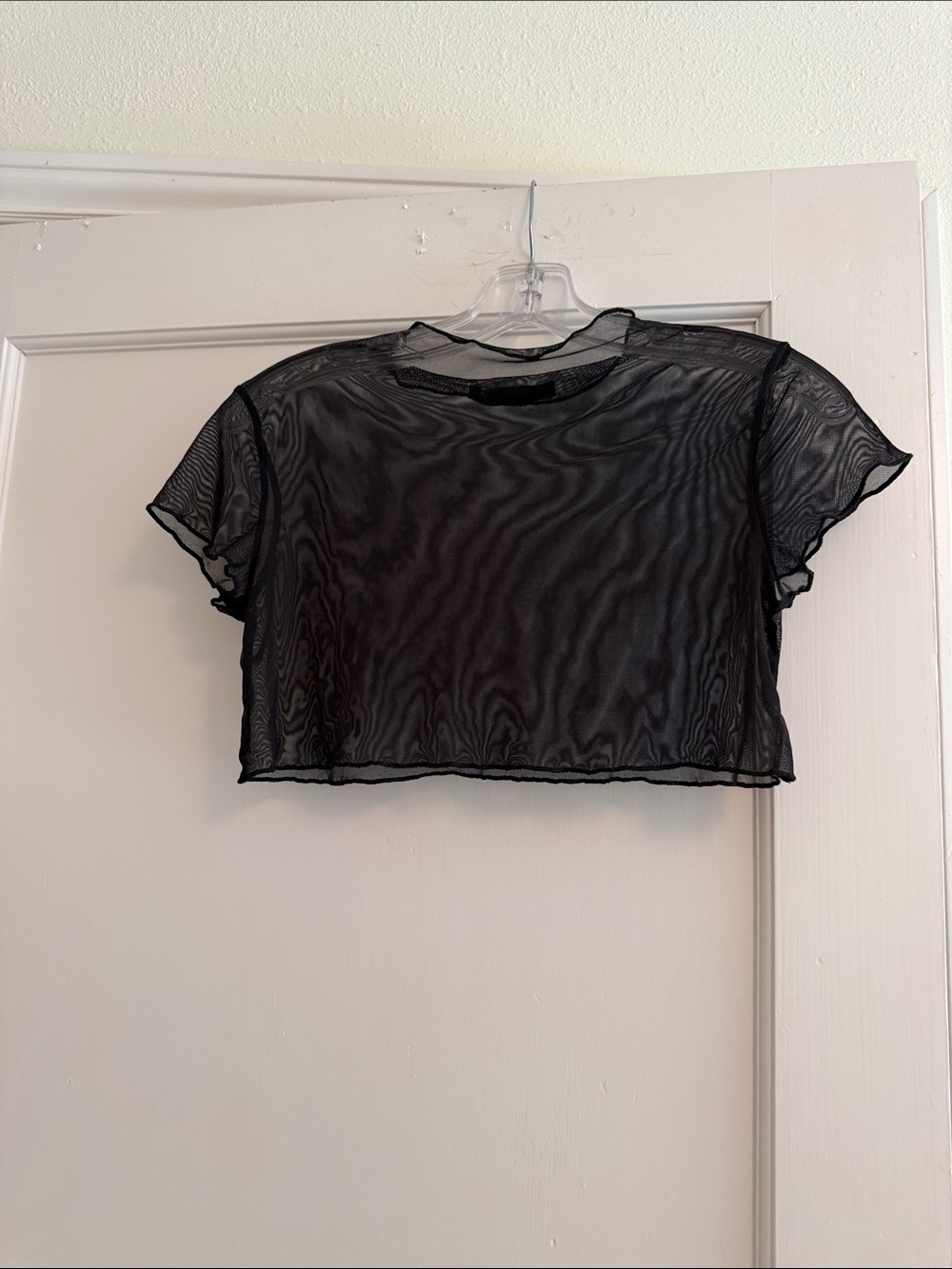Sheer Black Crop Mesh Tee - Women